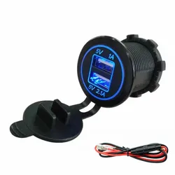 12V 24V Waterproof with LED Dual USB Charger Socket Power Outlet 2.1A & 1.0A for Car Motorcycle Marine Mobile Power USB Female