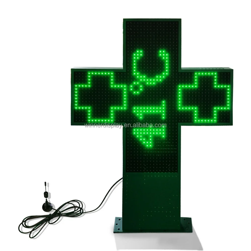 1000mm Farmacia Screen 1000x1000mm P20 Attract Customers Green Color Animated Display Sign Led Pharmacy Cross With Factory Price