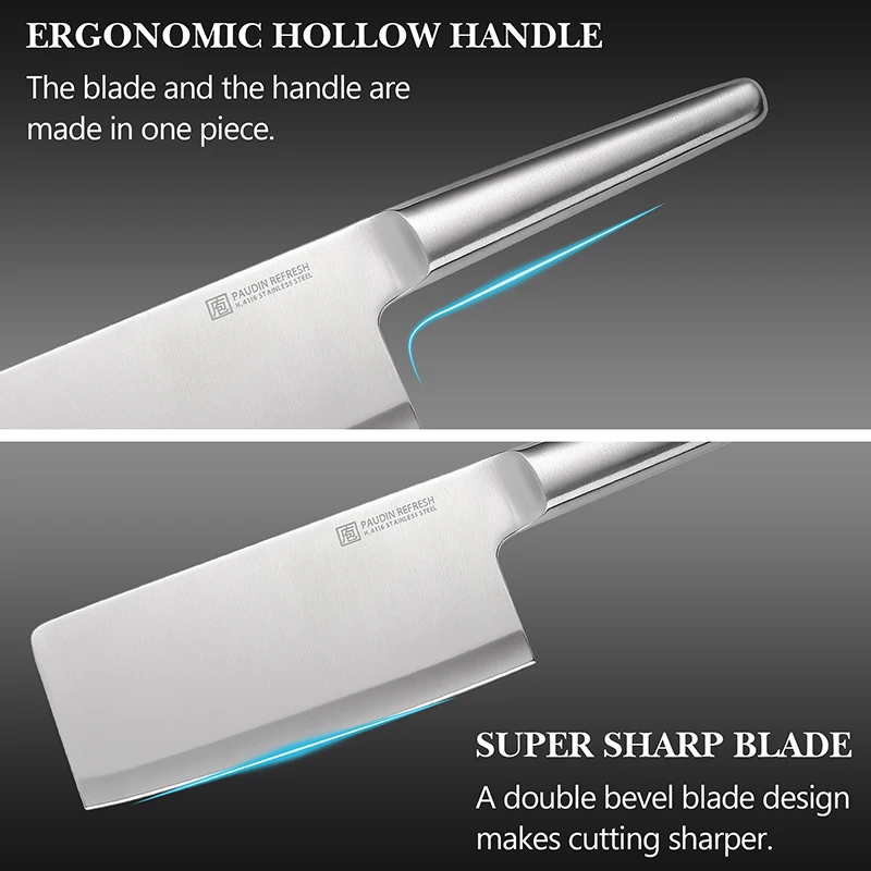 Paudin R7 Novel Design Altra Sharp 7 Inch 5Cr15Mov Steel Hollow Handle Kitchen Chef Knife Cleaver Knife