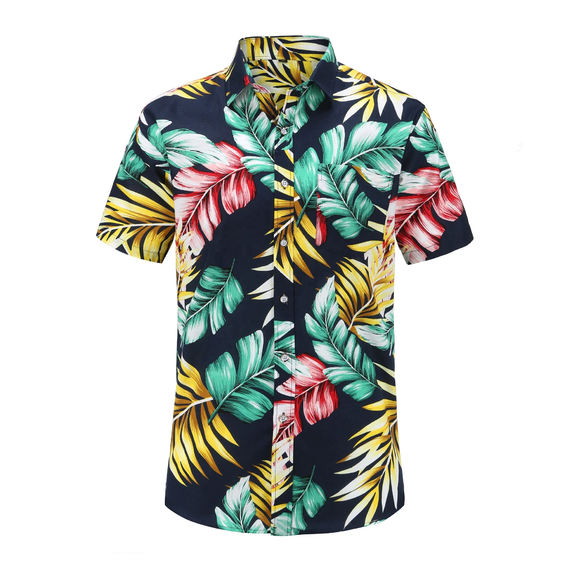 
Custom Logo Men Short Sleeve Digital Printed Casual Beach Flower Print Shirt Men 