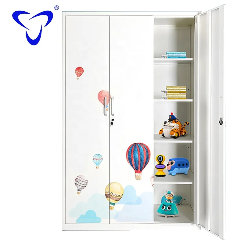 Steel wardrobe bedroom home style printing customized pictures 3 door cupboard furniture almari wardrobe