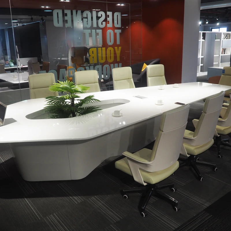 Modern White High Tech Smart Office Furniture 8 10 12 14 16 18 20 Person Customized Boss CEO Meeting Board Room Conference Table