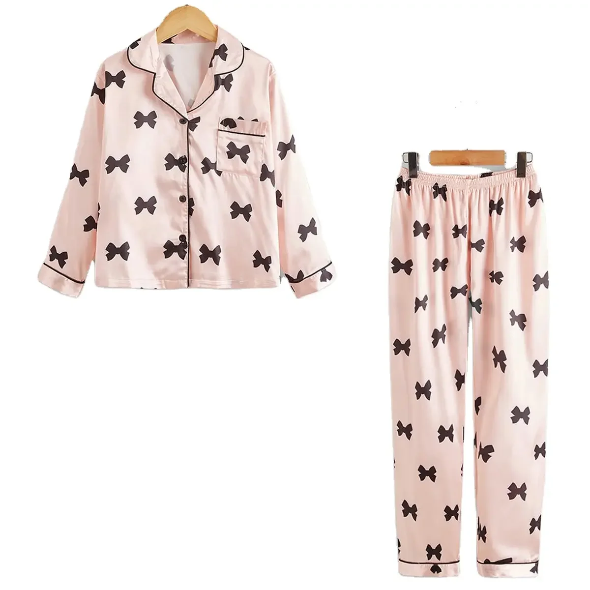 2024 Custom Satin Sleepwear Set for Kids Long Sleeve Toddler Pajamas 2pcs Girls Silk Pyjamas for Children