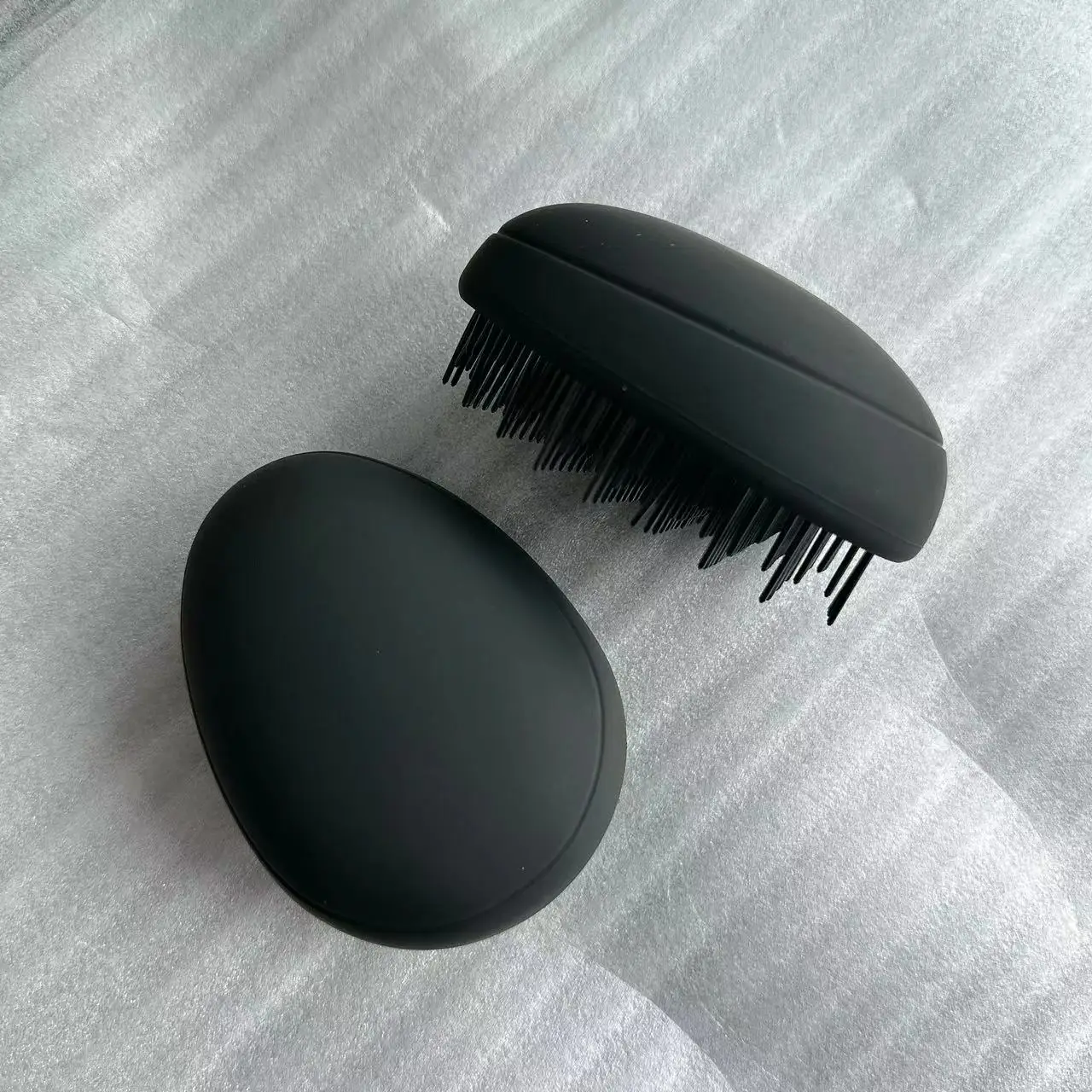 hot sale black matt finished egg hair brush Detangling Hair Brush,rubber soft touch finish  hair brush