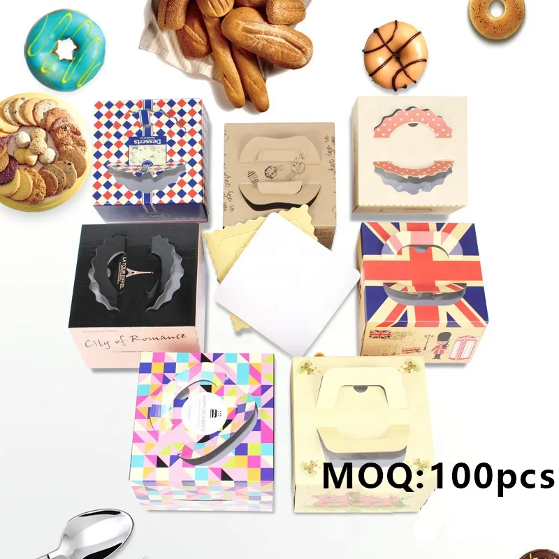 Handle Wedding Food Grade Tall Cardboard Window Gift Cake Box Portable Cake Box With Custom Design