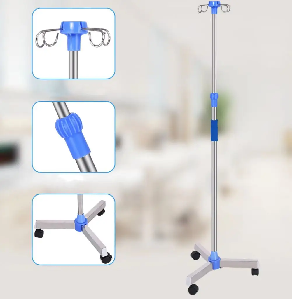 High Quality Stainless Steel Hospital Medical Infusion IV Pole Drip Stand ABS Removable Floor Infusion Support