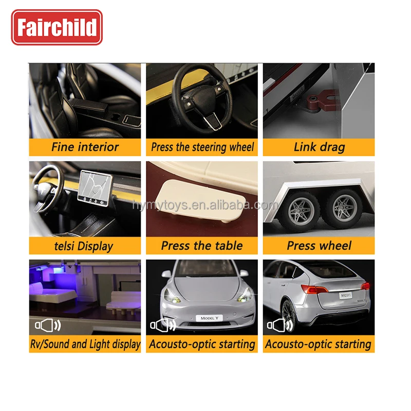 Factory Direct Sales 1:24 Die Cast Car Tesla Model Y Pull Back Cyber Truck Simulation Alloy Car Tesla with Charging Pile