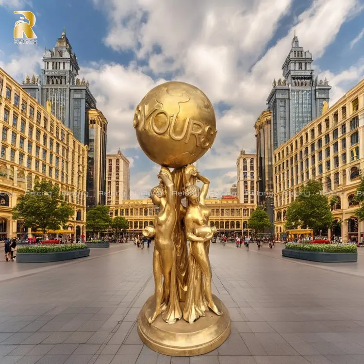 Outdoor Hand Carved Full Size Metal Art Sculpture Bronze the World Is Yours Statue for Sale