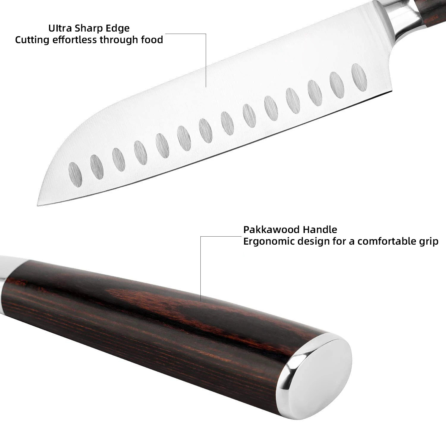 German 7 inch kitchen knife stainless steel santoku knife with pakka wood handle