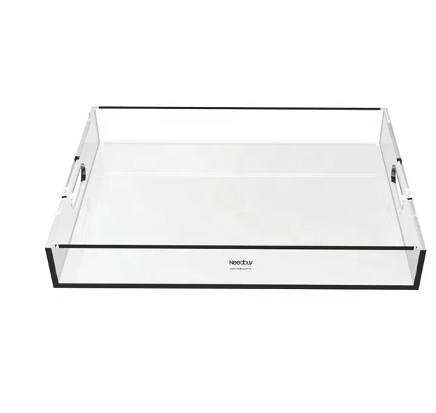fashion style factory directly offer acrylic serving tray with handle for hotel ,home ,ktv ,club