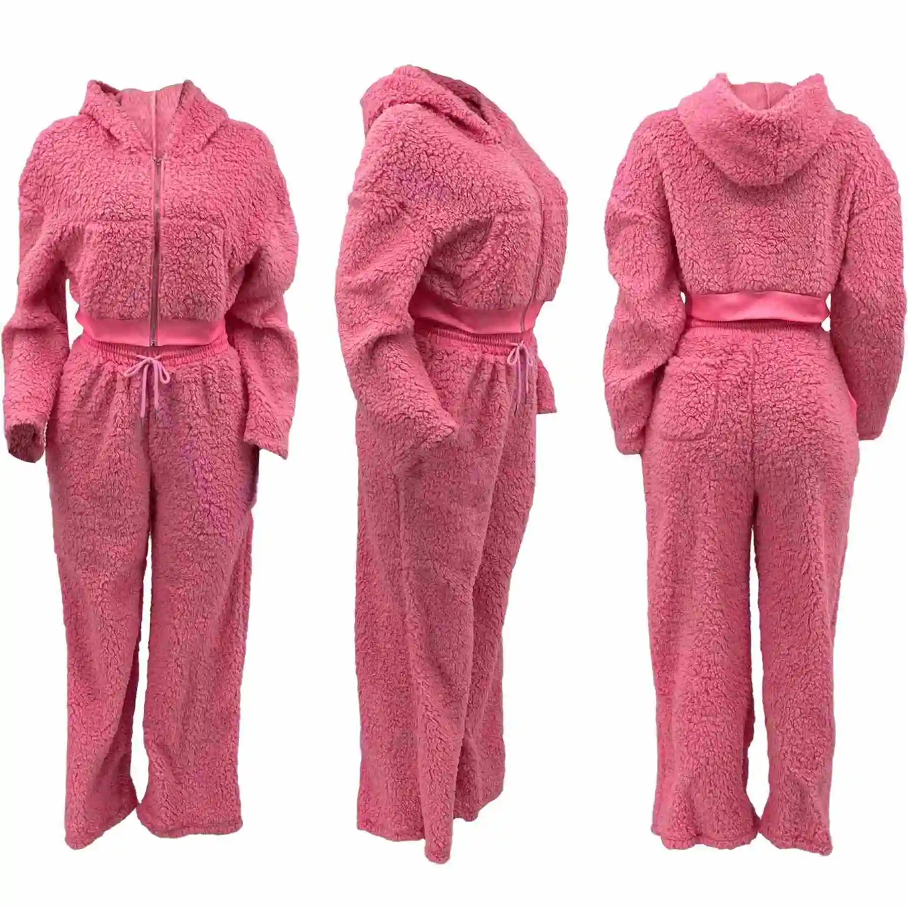 2025 Fur Jackets Tops 2 Piece Pant Sets  Women Winter Fashion Thick Warm Matching Clothes Two Piece Pant Set