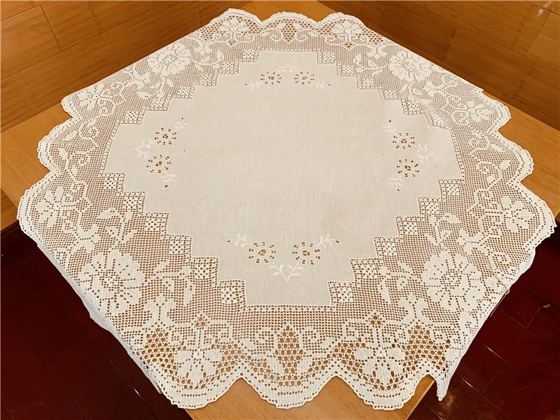 
White blend fabric handmade crochet hollow round tablecloth 