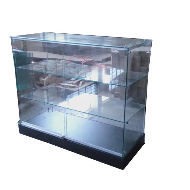 Keway 3 Shelf Tempered Glass Counter Display Racks Showcase Storage Shelving Glass Cabinet for Retail Convenience Grocery