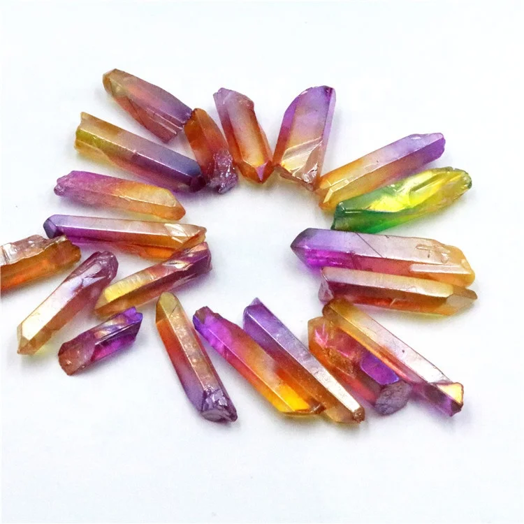 Wholesale bulk colorful raw tiny angel aura quartz crystal points for jewelry pendant making