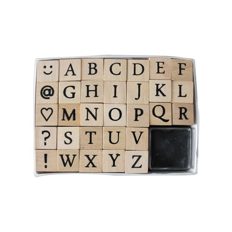 A-Z Letter 0-9 Digital Small Piece Wooden Rubber Stamp Set