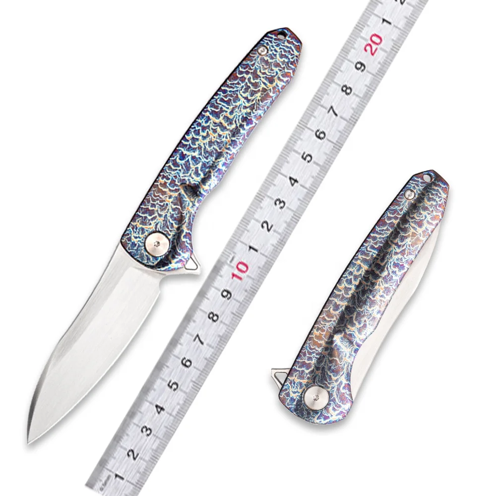 2024 New Folding Knife Titanium Alloy With Blue Coating Handle Knife Outdoor Survival Self-Defense Titanium Hunting Knife