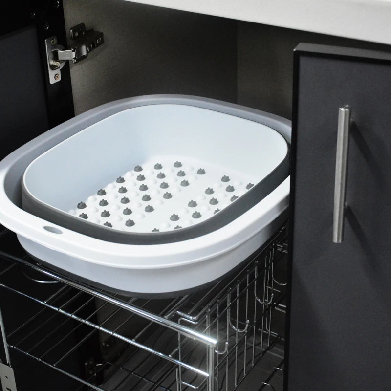 Gray Foldable Foot Bath Bucket Bathroom Space Saving Durable High Temperature Resistance Wash Basin