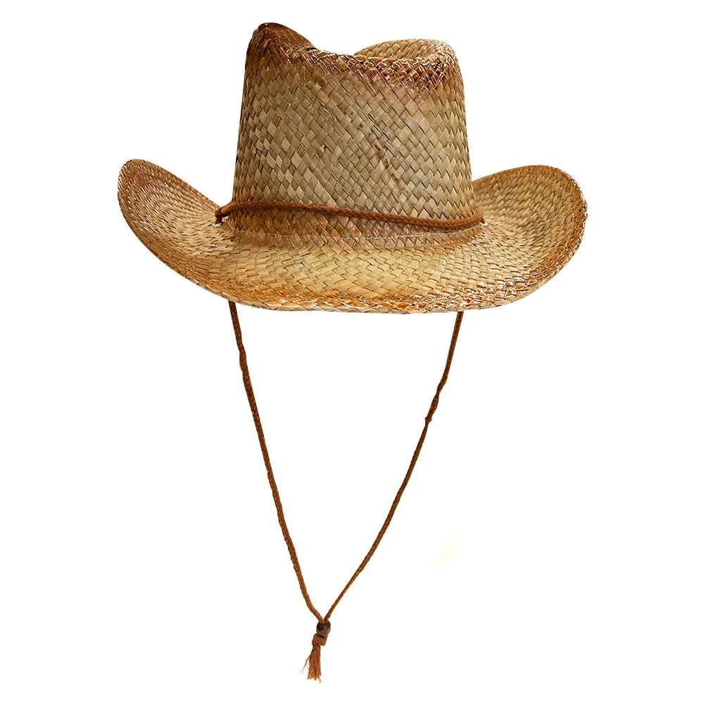 Wholesale Fashion Woven Plain Western Shapeable Cowboy Straw Hat With String