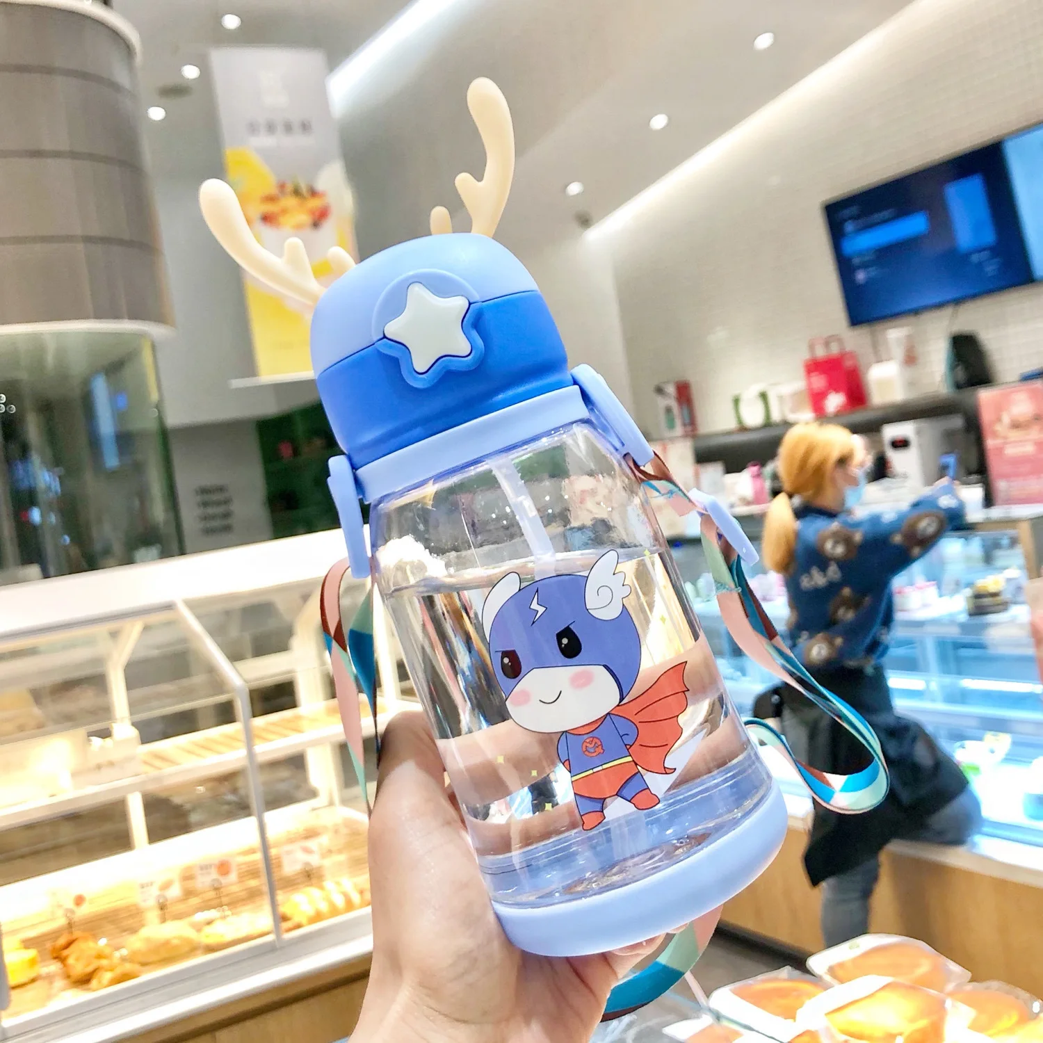 BPA Free Steel Water Bottle Cute Cartoon Kids Strap Cup Convenient Sport Style for Kindergarten and Primary School Students