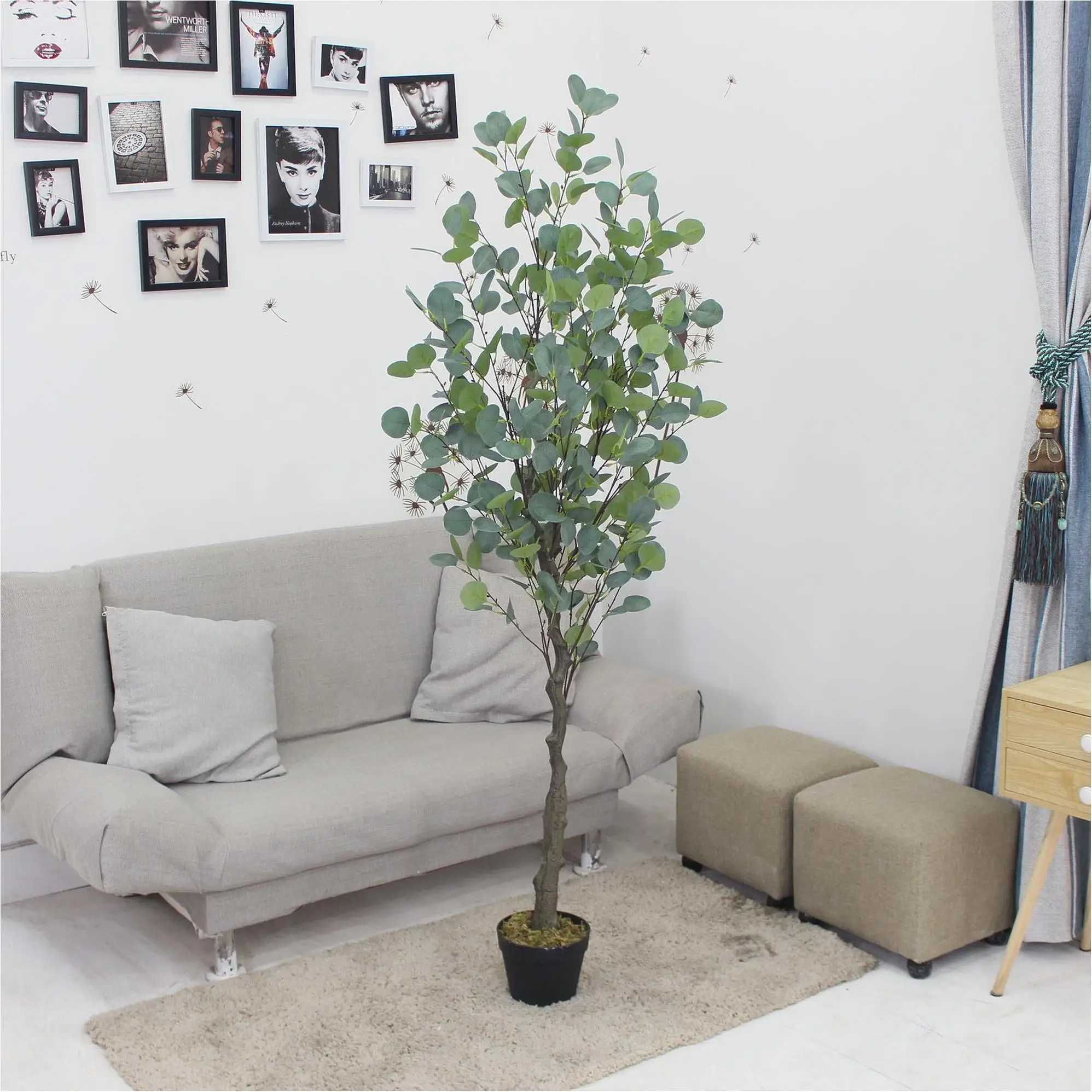 Artificial Tree Decoration Decor Cherry Faux Leaves Coconut Palm Eco Friendly Banyan Bonsai Bouquet Grey Artificial Flower