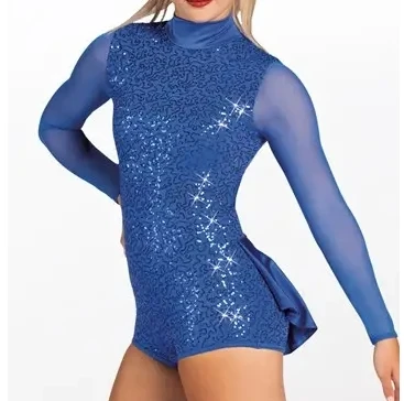 Women Spandex Metallic Turtleneck Dance Leotards Red Ballet Bodysuits beautiful sequin long sleeve leotard girls jazz costume