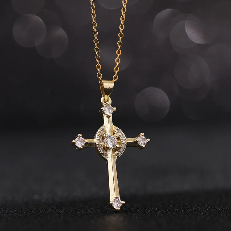YW Fashion Vintage Gold Cross Necklace Pendant Zircon Jewelry Pendants For Necklace 2024