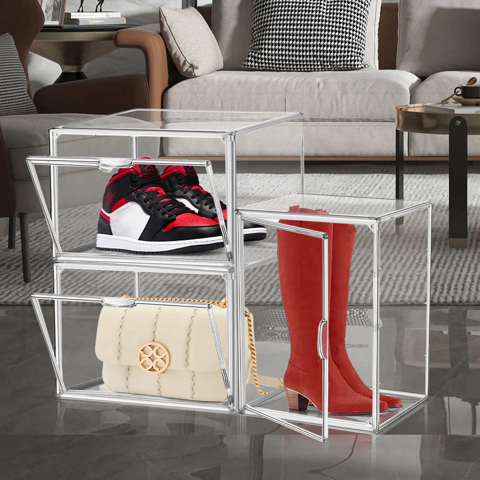 Wholesale Transparent Foldable Shoes Organizer Box Collapsible Portable Shoe Rack Organizer Shoe Case