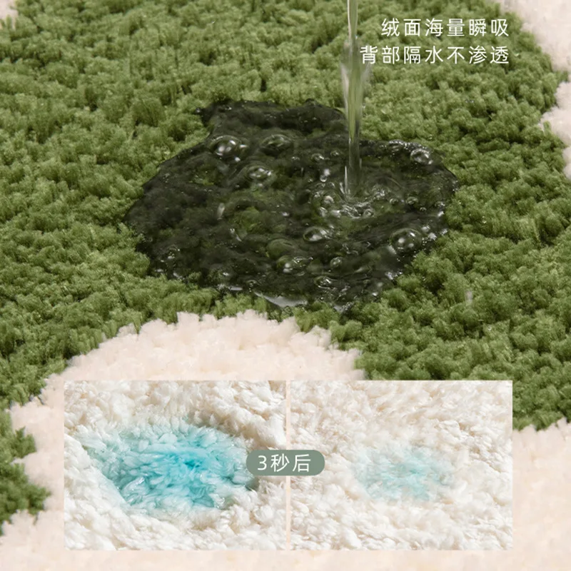 Cute Green Moss Bathroom Mat Non-Slip Machine Washable Nature Rug 3D tufted  Washable Dirt Water Absorption Carpet