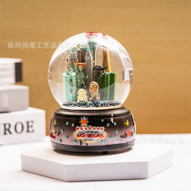 Custom city tourism souvenir resin crafts ball snow Las Vegas building decoration