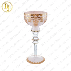Uzbek Kazakh Glass Gold Pattern Skidki Idishlar Muslim snack ceramic plate fruit Chinni Posuda fruit bowl glass footed