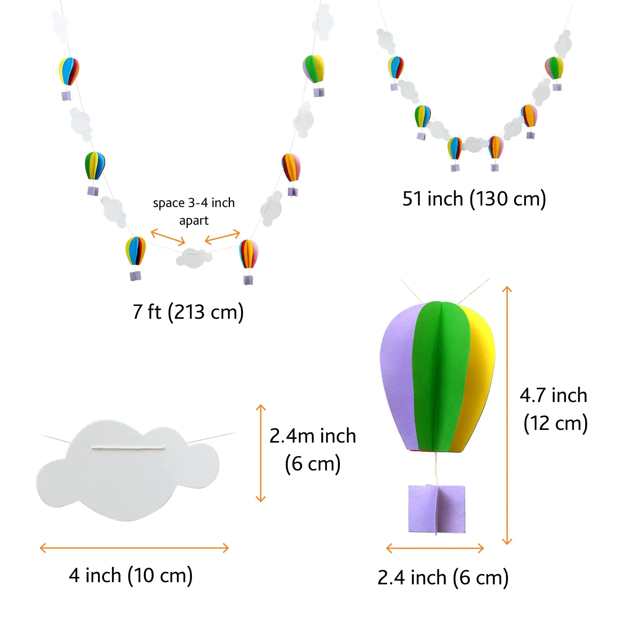 Paper Hot Air Balloon and Cloud Garland Hanging Hot Air Balloon Wall Decor Bedroom Wall Banners Decoration