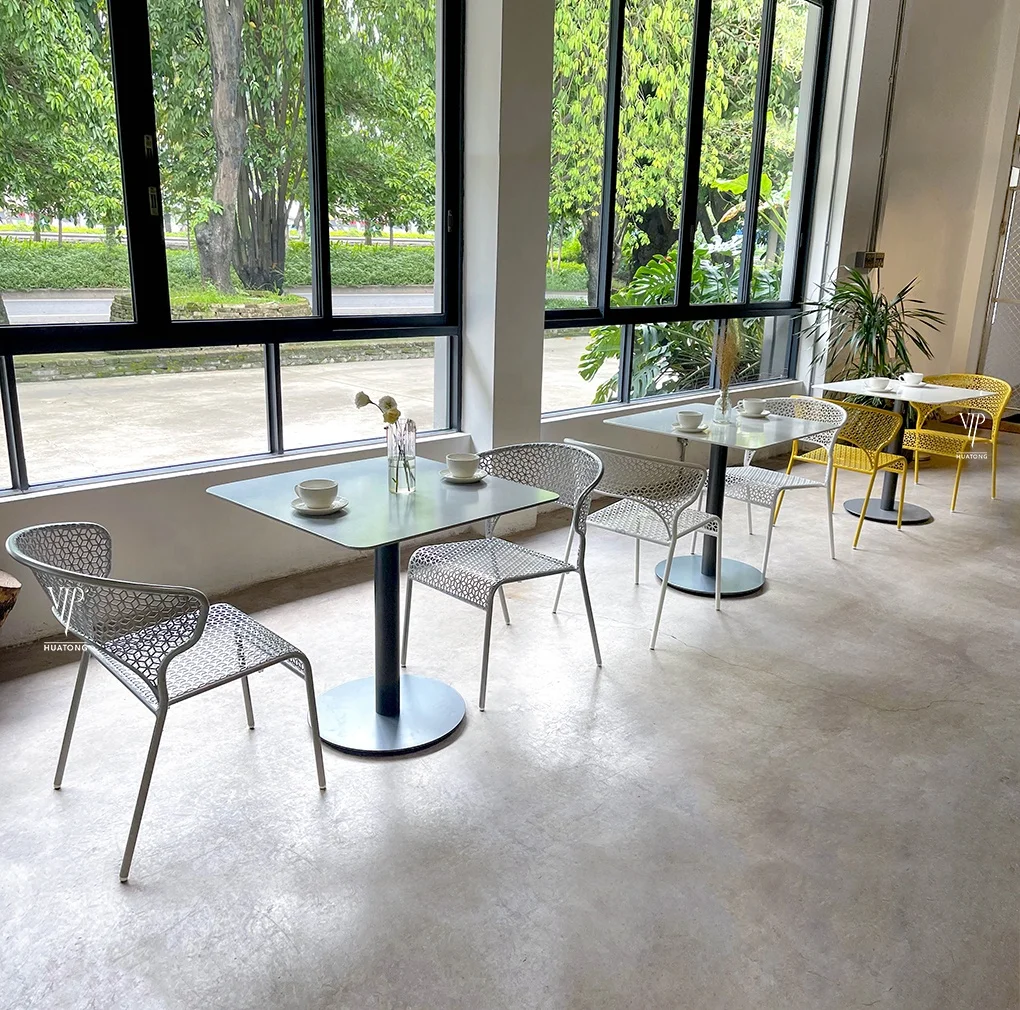 Modern 3PC outdoor commercial waterproof furniture patio metal dinning set garden coffee shop restaurant table and chairs