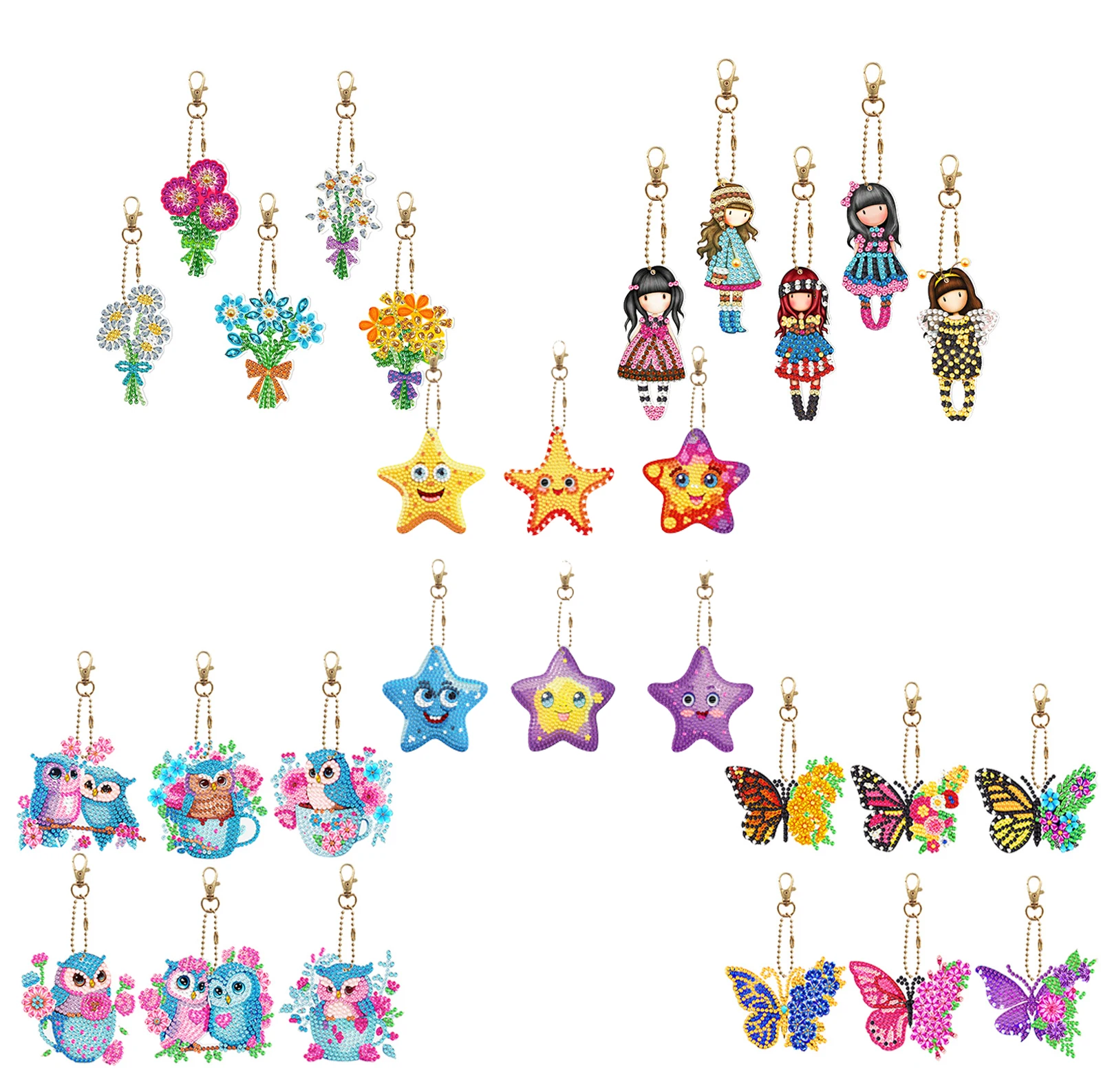 LS New Diamond Painting keychain creative bag decoration pendant animal owl dog DIY Handmade Christmas key chain hanging