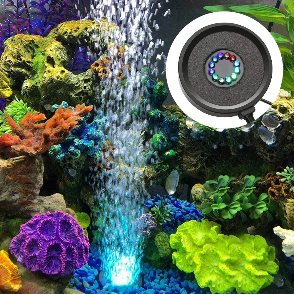 Погружной диск воздушный камень IP68 водонепроницаемый RGB светодиодный подводный свет 12 В аквариум пузырь аквариумный