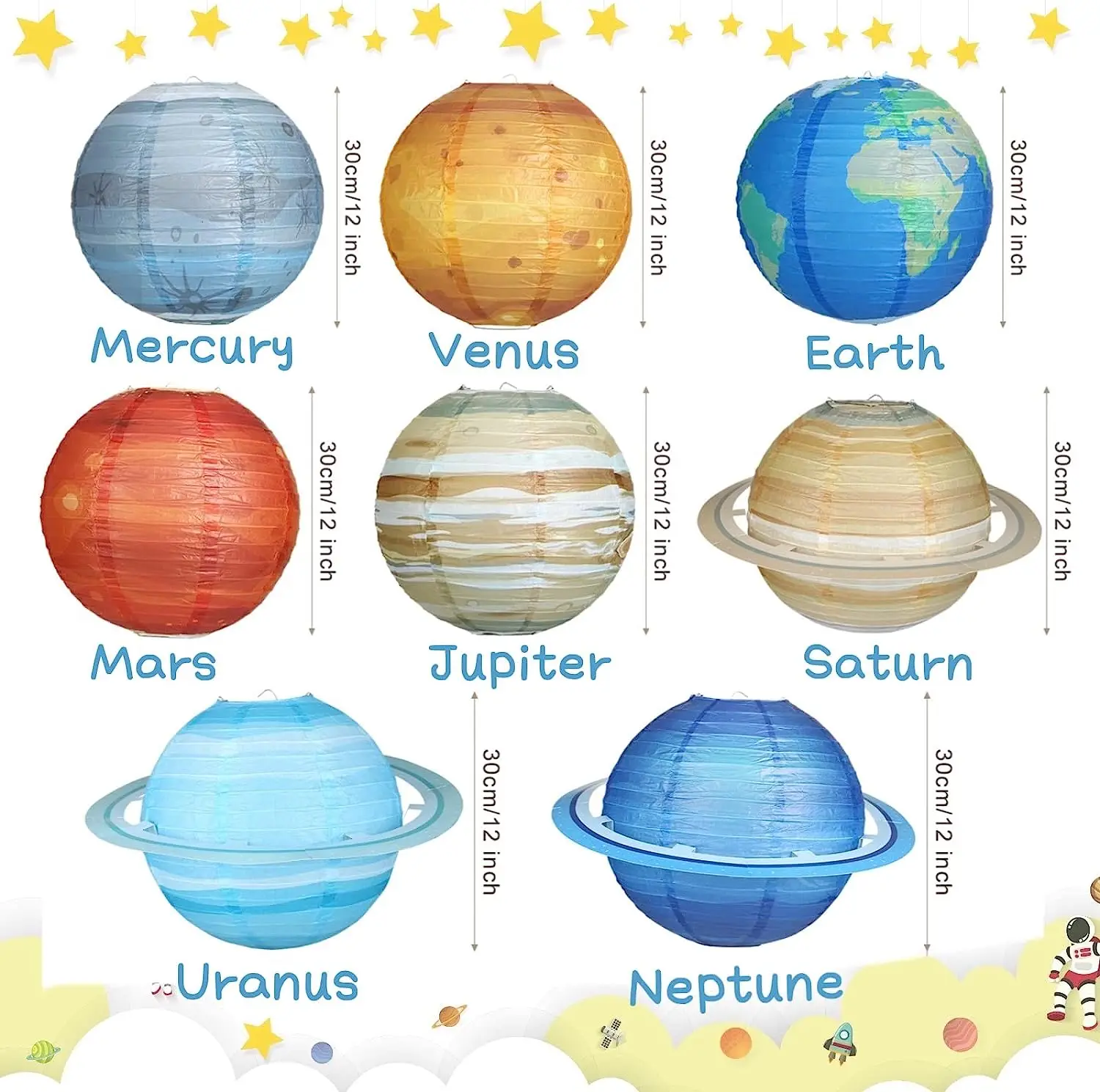 Planet Paper Lanterns 12 Inch Outer Space Party Decorations Solar System Planets Lantern for Kids birthday