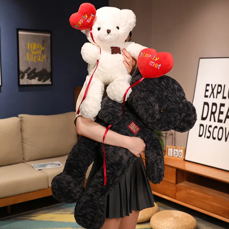 Happily Met Valentines Teddy Bears Wholesale Cuddly Soft Teddy Bear Stuffed Animal Holding Red Heart