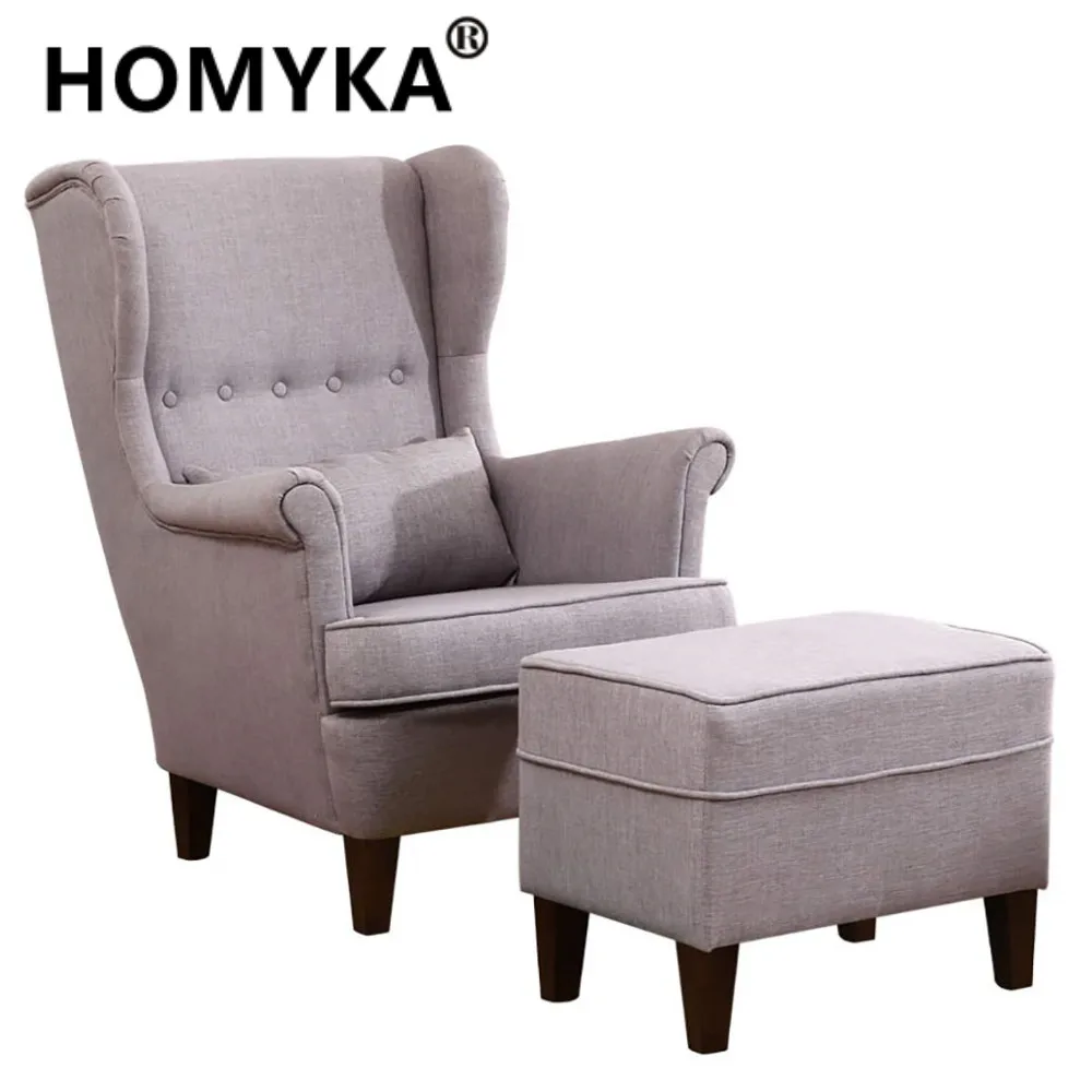 Кресло из льняной ткани с крыльями спинки, кресло для спальни, сиденье с одним диваном и подставкой для ног, удобное кресло с диваном для