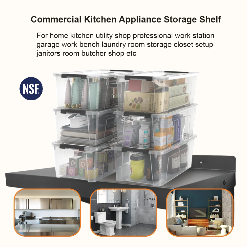 New Design Black Wall Mount Shelf Stainless Steel Wall Floating Shelves for Catering Kitchen Home Bathroom