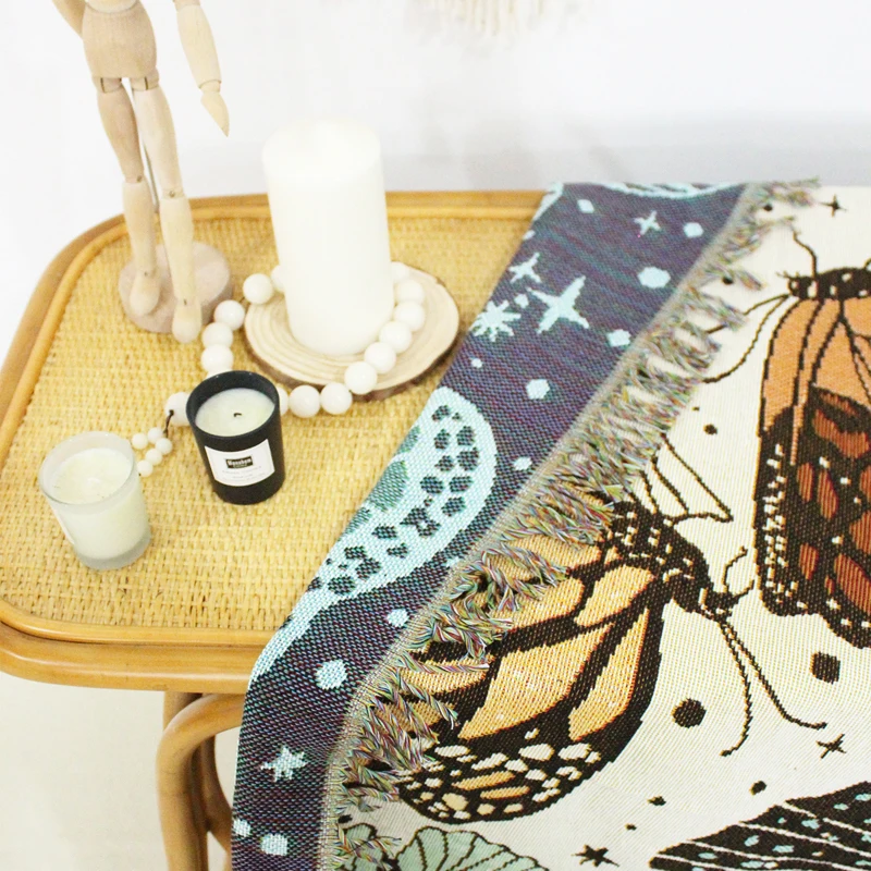 Садовое винтажное украшение в эстетике бабочек, танцевальных насекомых, плетеное одеяло, Настенный декор, гобелен, многоцветная настенная Подвеска из хлопка