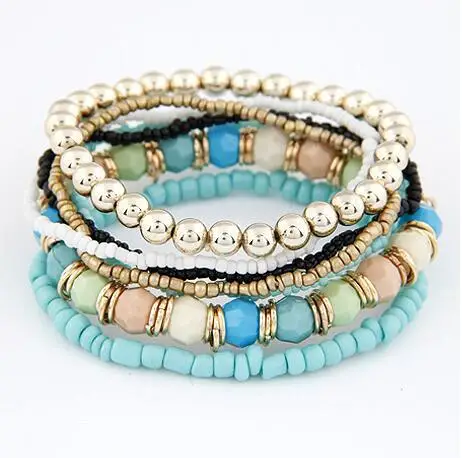 6 model Europe and America Fashion Bohemia mash up Beads multi layer  beads stretch bracelet