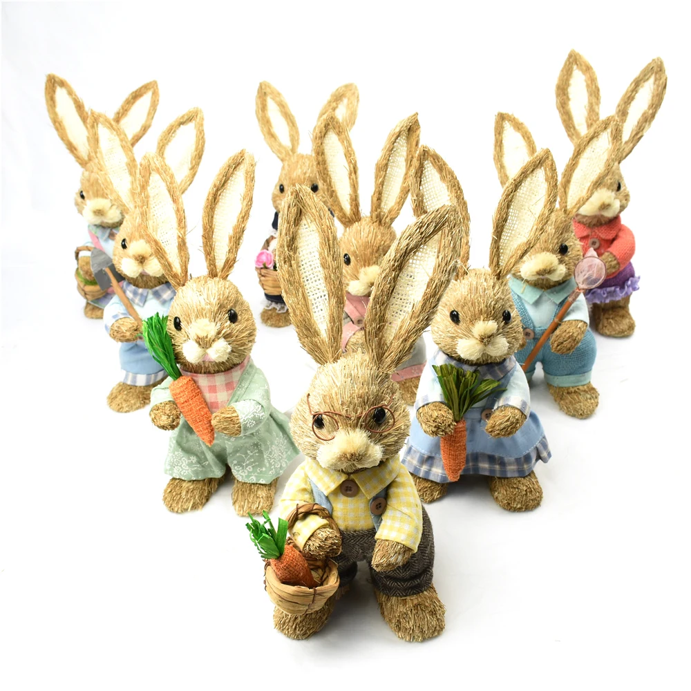 GY BSCI Easter Festival Bunny Decor Natural Rabbit Ornament Handmade Straw Rabbit Bike Decoration Factory