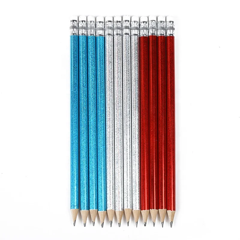 Glitter Colored Pencils with Eraser Wood Colorful Pencils for Graduation Kids Writing Painting