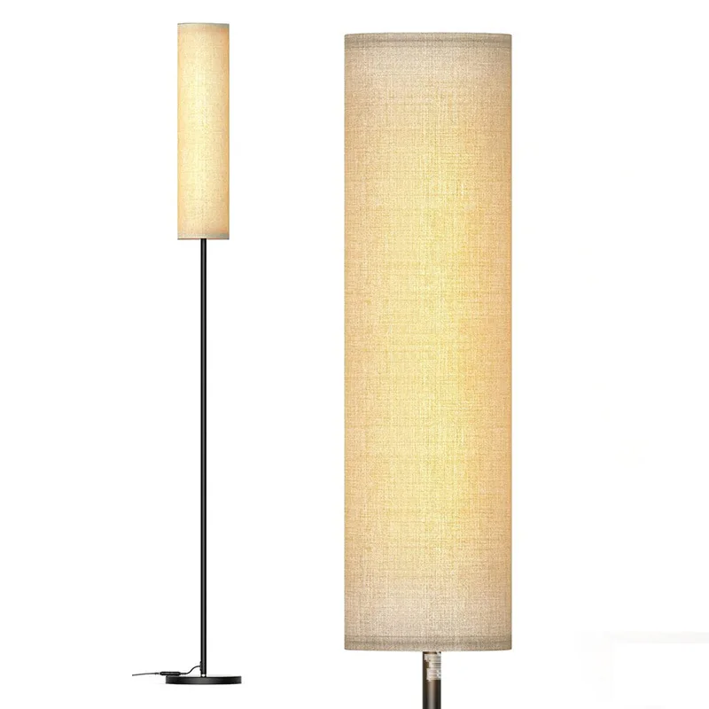 Floor Lamp for Living Room Black Tall Standing Lamp with Pull Chain Switch Linen Lampshade Decor for Bedroom 3-Color Temperature