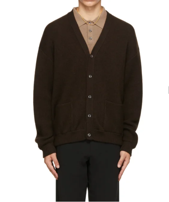 Wholesale Winter casual oversize Brown heavy knitted wool v-neck long sleeves men cardigan sweater