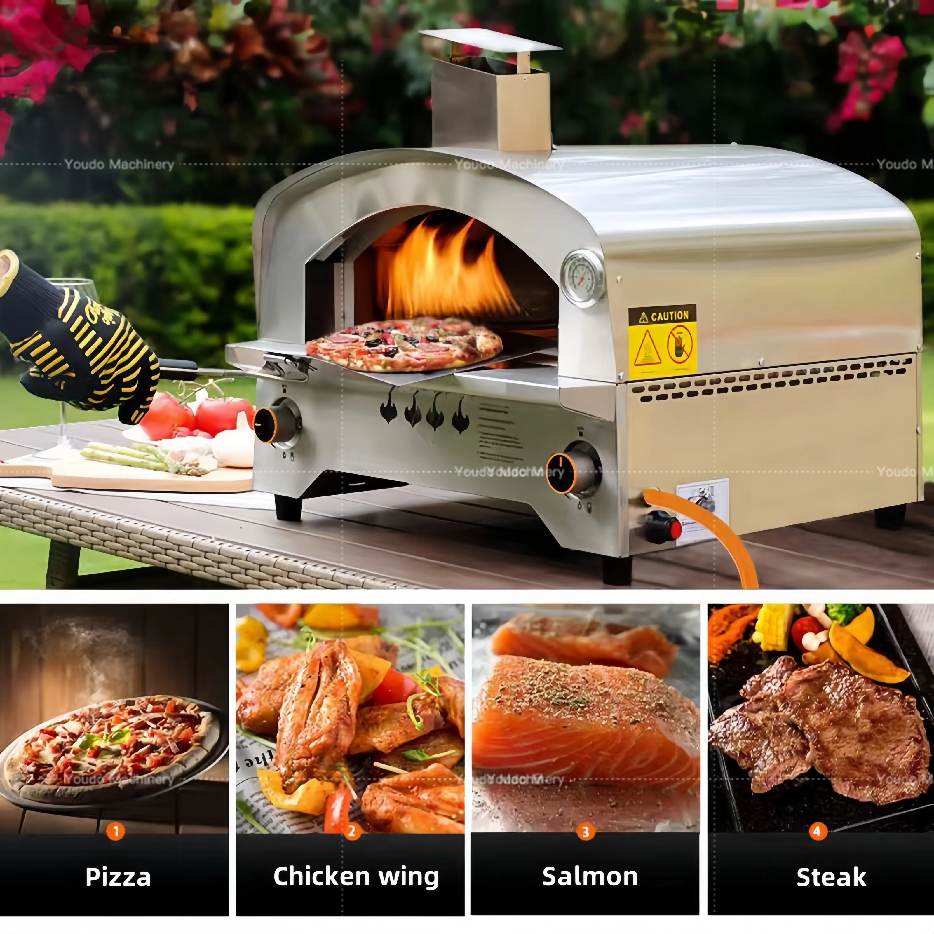 Gas Propane Pizza Oven And BBQ Grill Meat Smoker Gas Outdoor Portable RV Boat Camping Kitchen