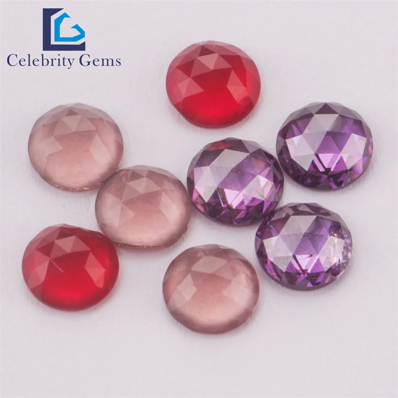 Wholesale Wuzhou Flack Round Shape Rose Cut Fancy color machine cut loose cubic zirconia stones