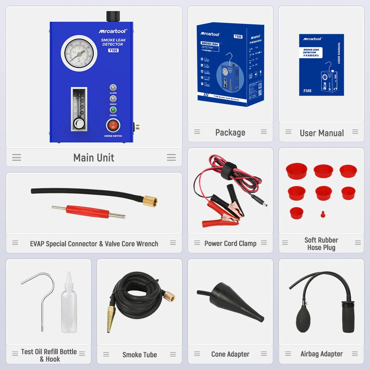 MRCARTOOL T105 Smoke Generator For Cars Dual-Modes Car EVAP System Leak Tester Fuel Leakage Detector Automotive Smoke Machine