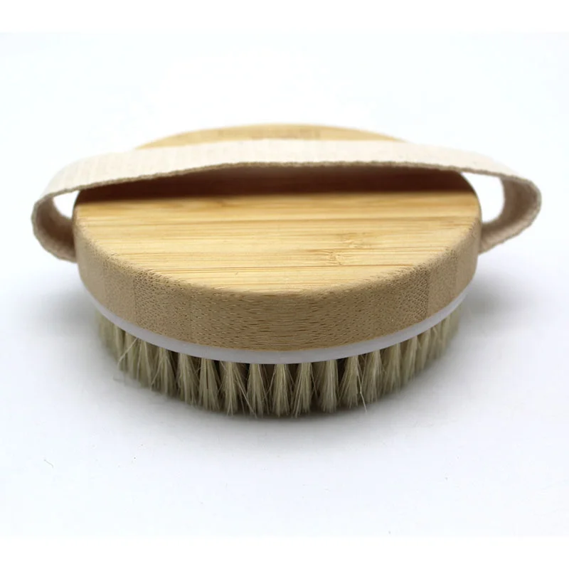 Bamboo boar bristles massage dry brushes soft mild bath body brush