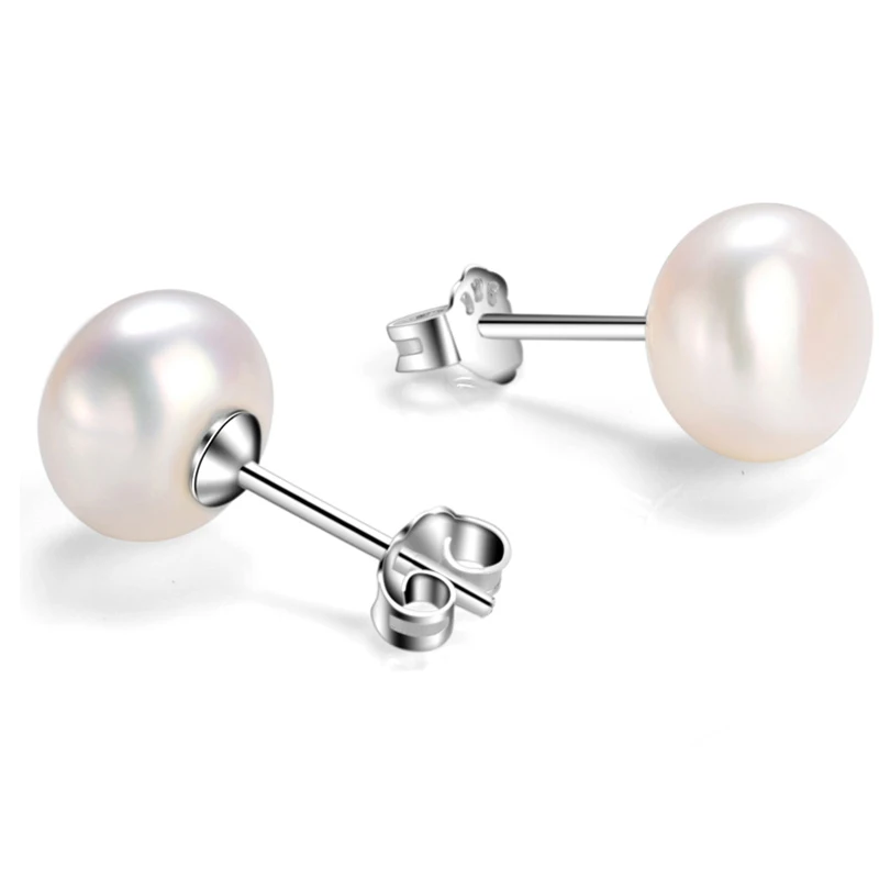 free shipping 7mm 8mm 925 sterling silver earring white yellow pearl freshwater ladies women jewelry ear studs pearl earrings