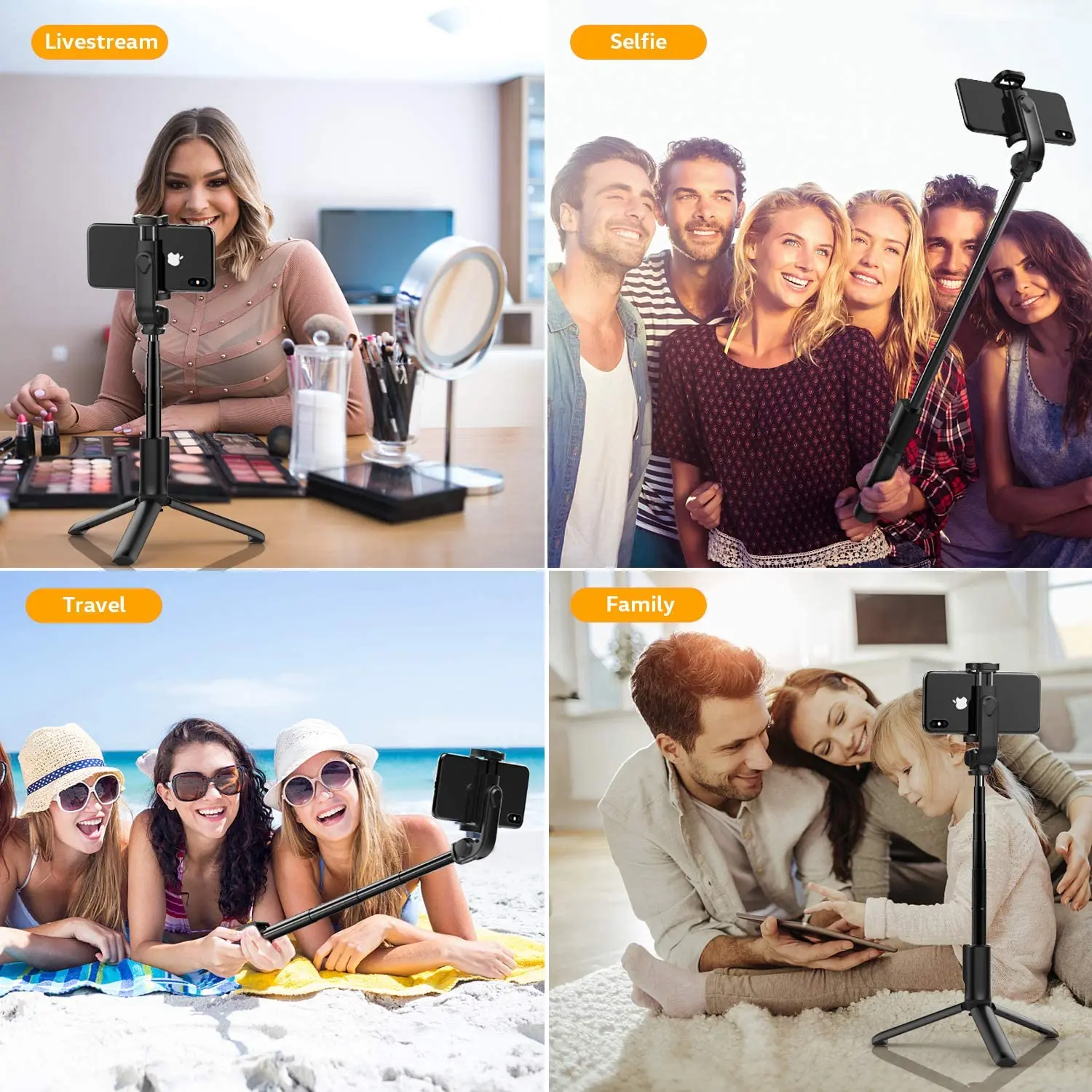 
WONEW Foldable Mini Tripod Expandable Monopod with Remote Control for iPhone IOS Android 3 in 1 Wireless Selfie Stick 